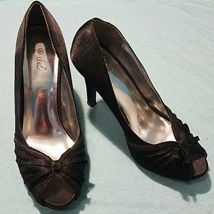 Black Satin and Lace Stilettos